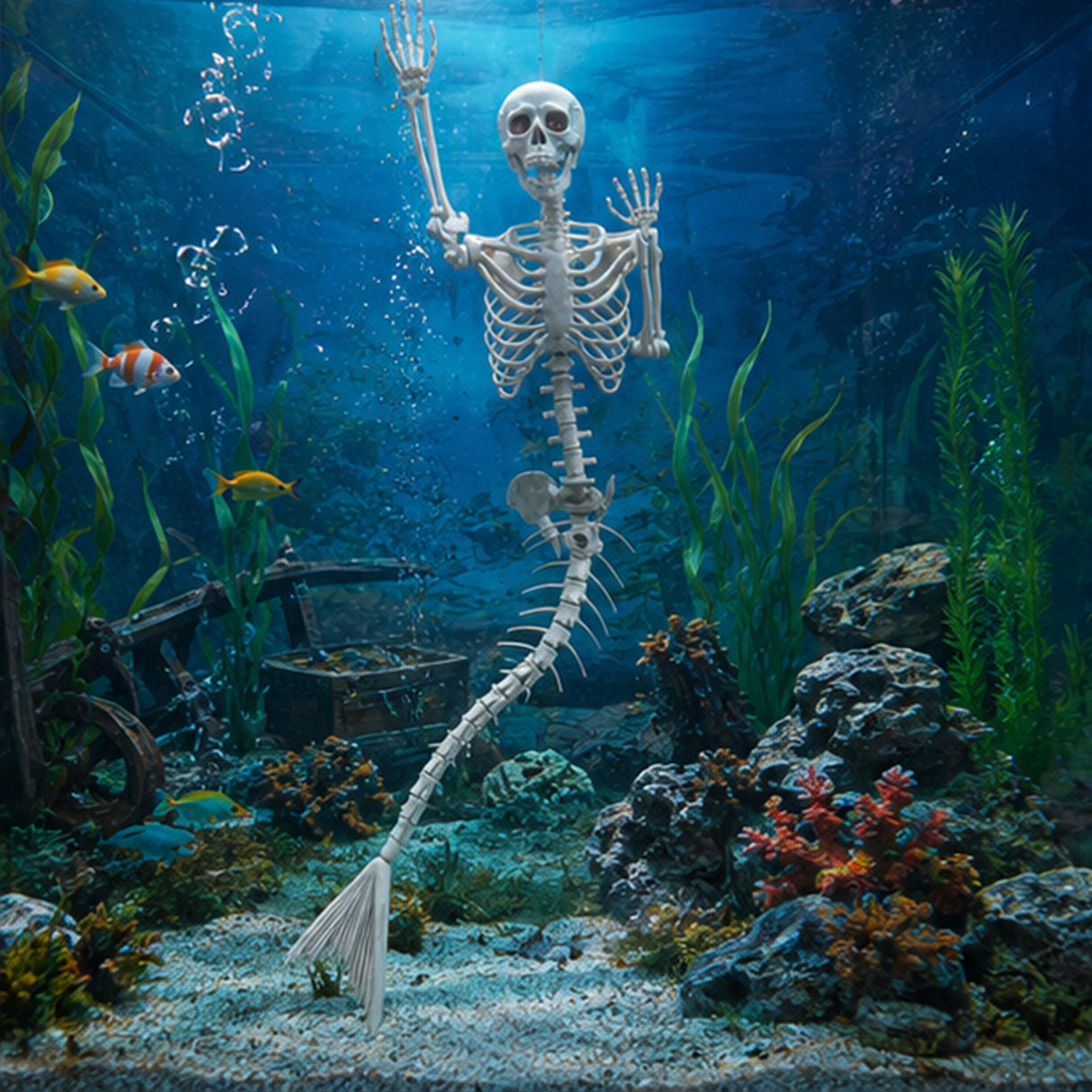6 ft Life-Size Mermaid Skeleton Halloween Decoration (Posable Plastic Prop)