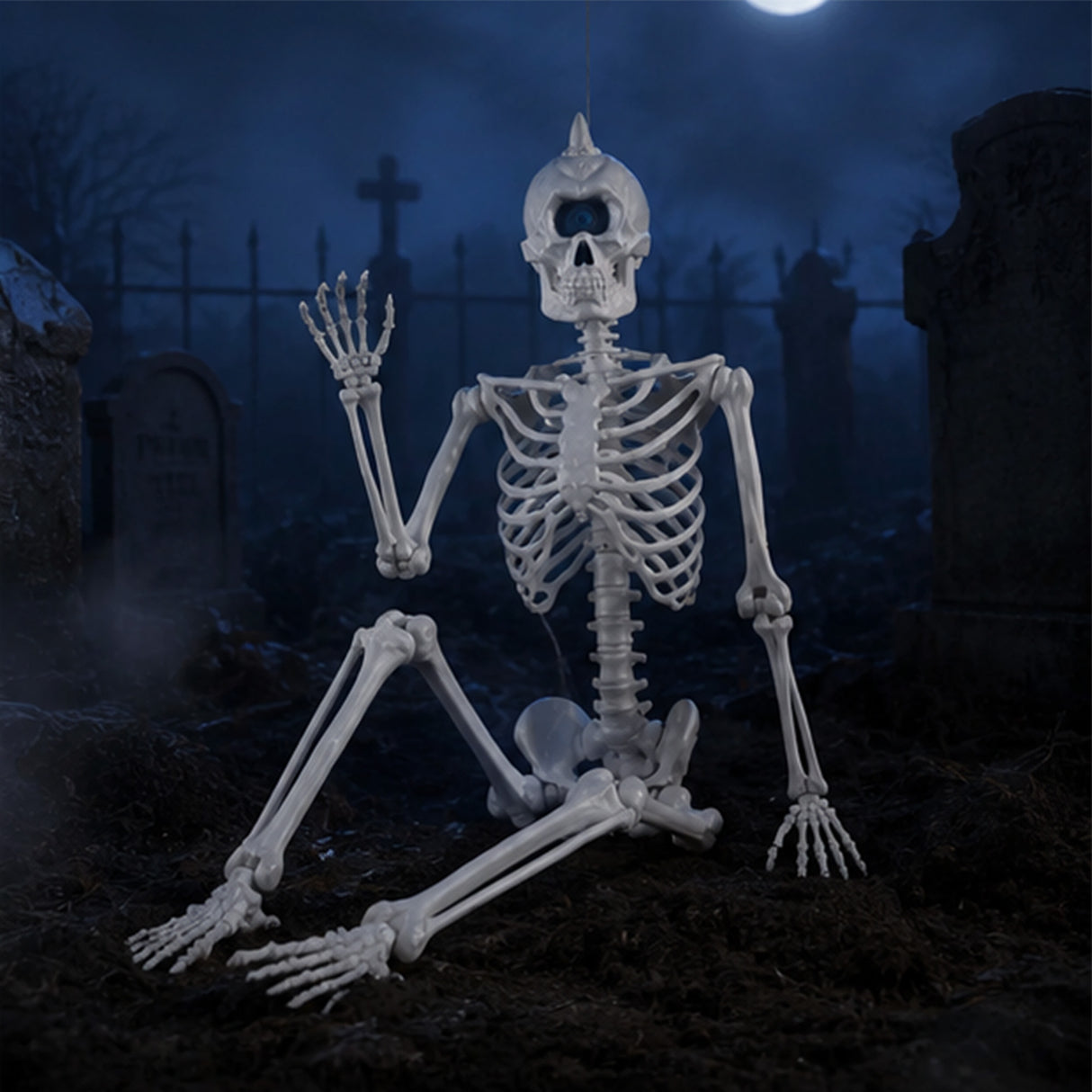 5 ft Life-Size Cyclops Skeleton Halloween Decoration (Posable Plastic Prop)