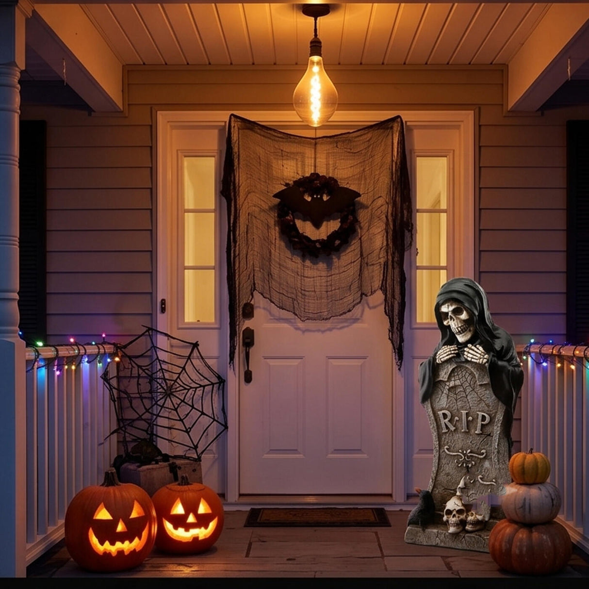 12 in. Halloween Skeleton Behind a Tombstone Decoration