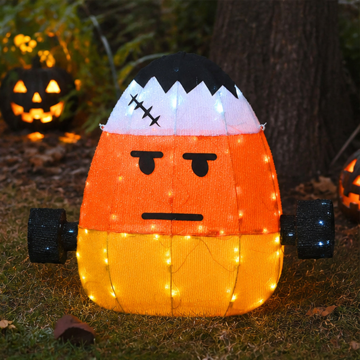 24 in. Halloween Pre-Lit Candy Corn Frankenstein Outdoor Decoration with LED Lights Plug-In