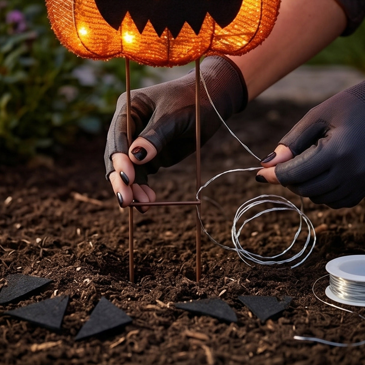 26 in. Halloween Pre-Lit Jack-O-Lantern Garden Stakes with LED Lights