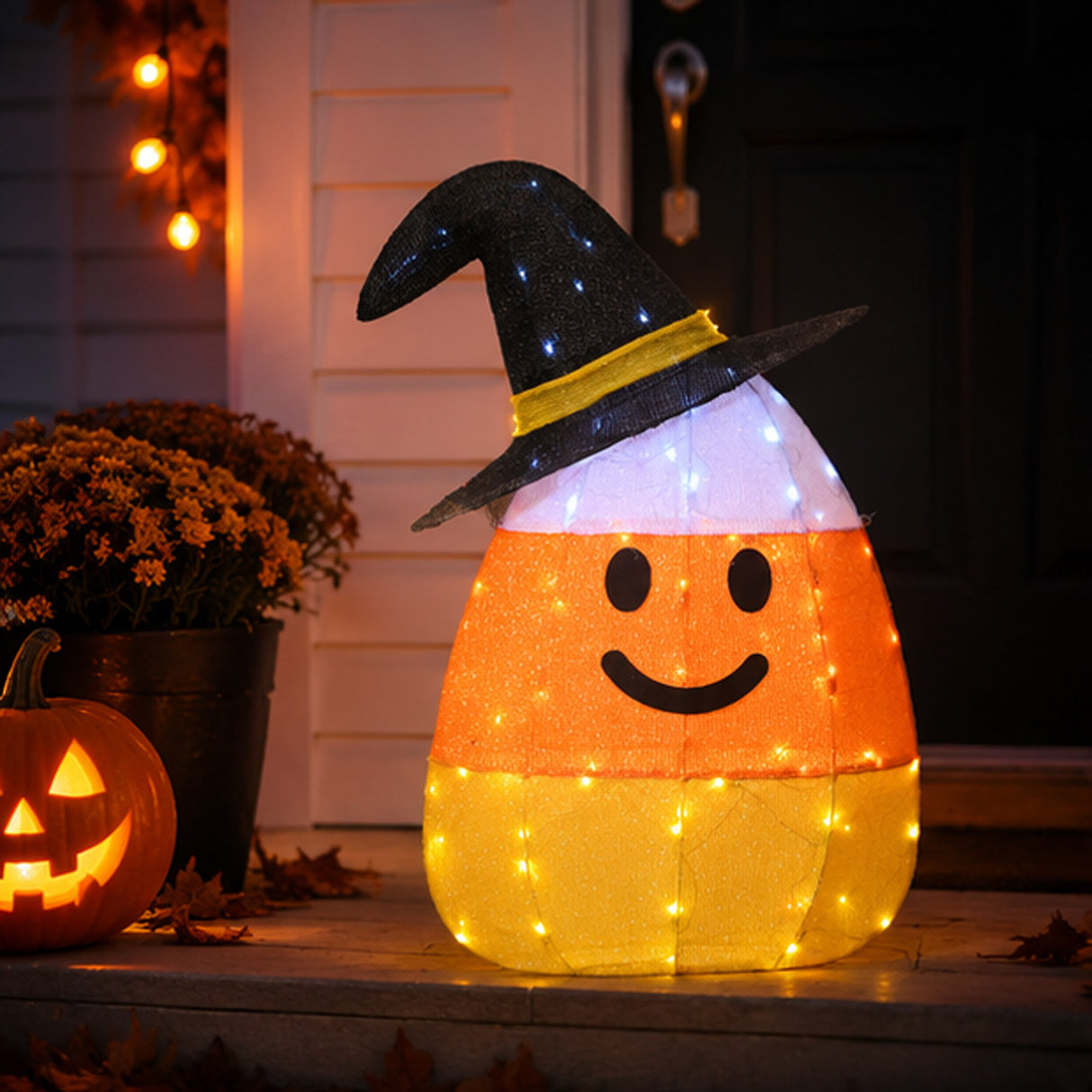 Halloween Pre-Lit Candy Corn Witch Outdoor Decoration with LED Lights (Plug-In)
