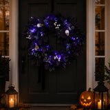 26IN Halloween Floral Mini Skull Wreath with Purple LED Lights