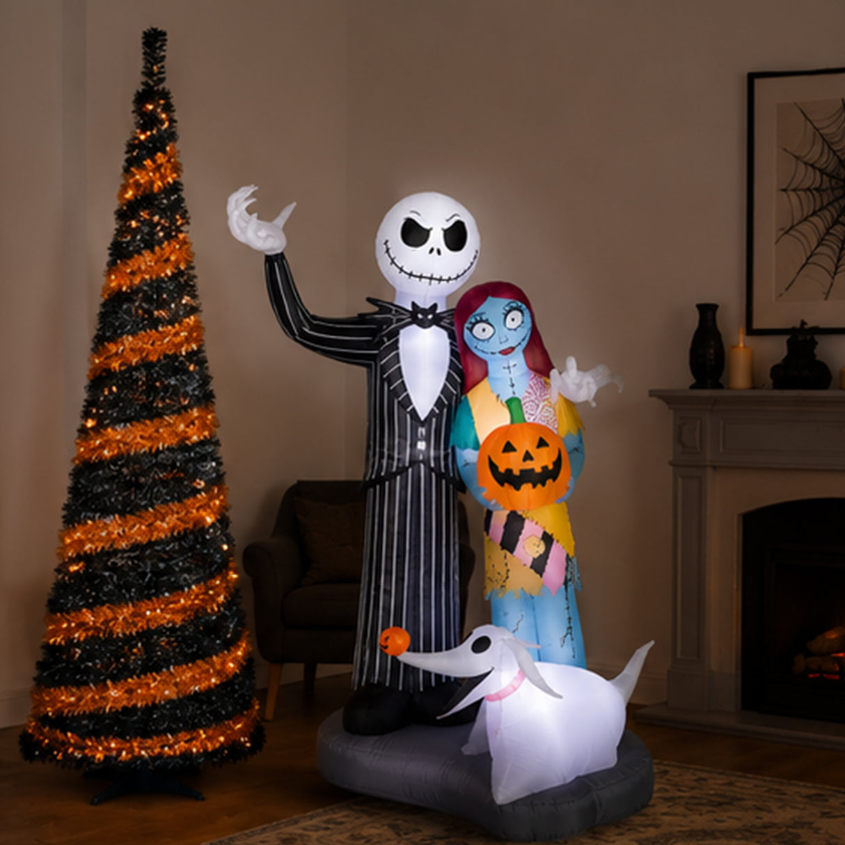 6 ft. Halloween Jack Skellington and Friends Inflatable Decoration with LED Lights