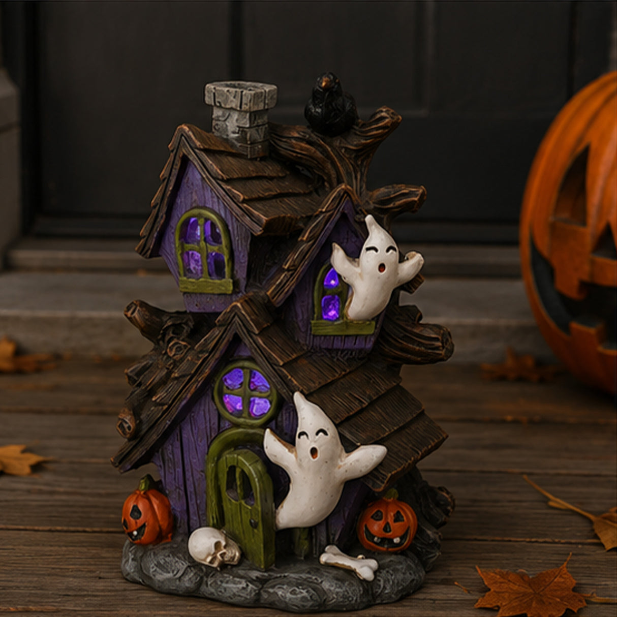 6IN Pre-Lit Purple Haunted House Halloween LED Tabletop Decor