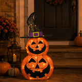 Halloween Pre-Lit Stacked Pumpkins in Witch's Hat Outdoor Decoration with LED Lights
