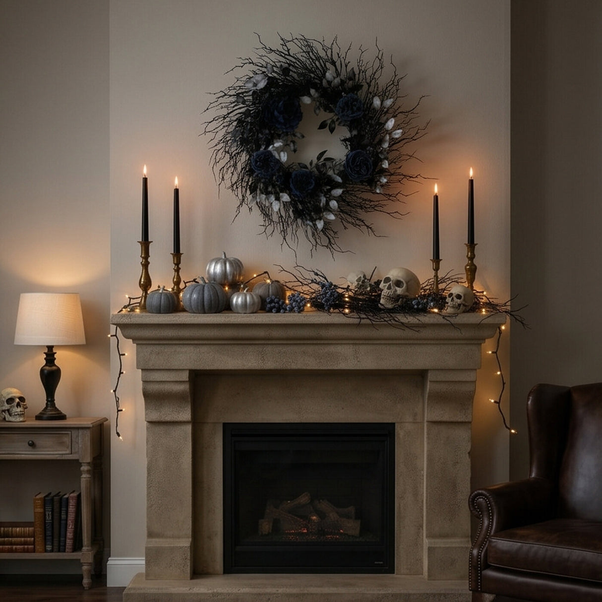 24 in. Halloween Deadwood and Roses Wreath