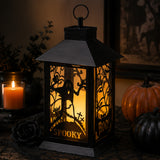 16 in. Halloween Carved Images of Ghosts and Cobwebs Lantern with LED Lights