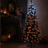 6 ft. Halloween Pre-Lit Black Tree with Fiber Optic Candy Corn LED Lights, Plug-In