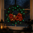 24IN Halloween Boo-tiful Wreath with Orange Florals, Skull & Green LED Lights