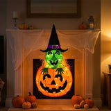 28 in. Halloween Pre-Lit Pumpkin and Witch Lighted Sign Decoration with LED Lights