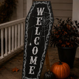 28 in. Halloween Black Coffin “Welcome” Standup Sign Decoration