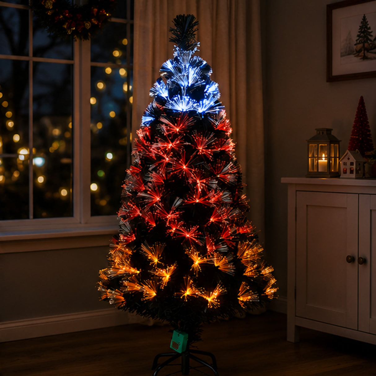 4FT Pre-Lit Black Fiber Optic Halloween Tree with LED Lights