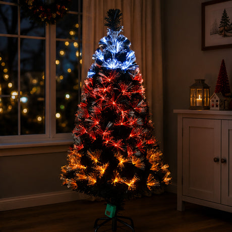 4FT Pre-Lit Black Fiber Optic Halloween Tree with LED Lights