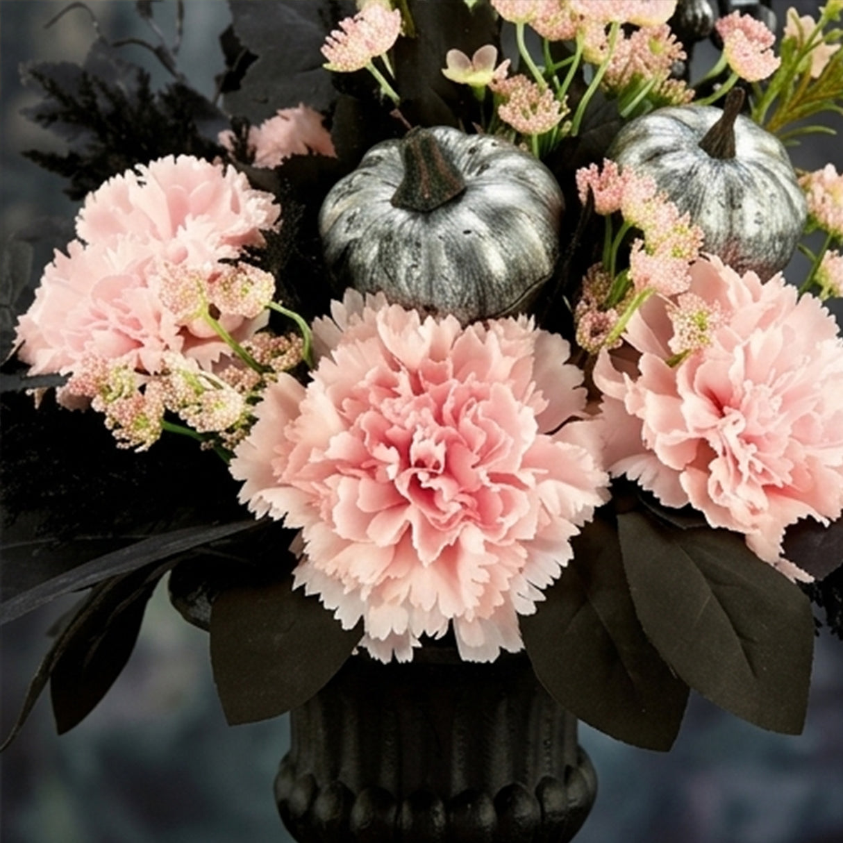 17IN Pink Carnation Halloween Centerpiece with Black Urn