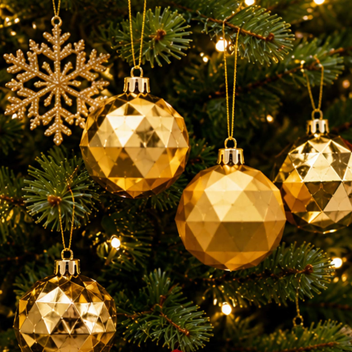 6-Piece Shatterproof Gold Geometric Ball Ornaments