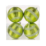 4PC Shatterproof Swirling Lime Green Glitter Christmas Ball Ornaments