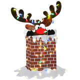 47IN Pre-Lit Reindeer in Chimney Christmas Decoration with Multicolor LED Lights