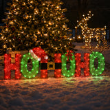 23IN Tinsel Fabric HO HO HO Christmas Sign with Red & Cool White LED Lights Plug-In