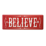 31IN Believe Horizontal Metal Holiday Wall Sign Red Vintage Snowflake Christmas Decor
