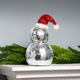 12IN Disco Snowman Figurine with Santa Hat Mirror Ball Christmas Tabletop Decor