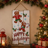 18IN Happy Holidays Gingerbread Wooden Wall Sign Picket Fence Christmas Wall Decor