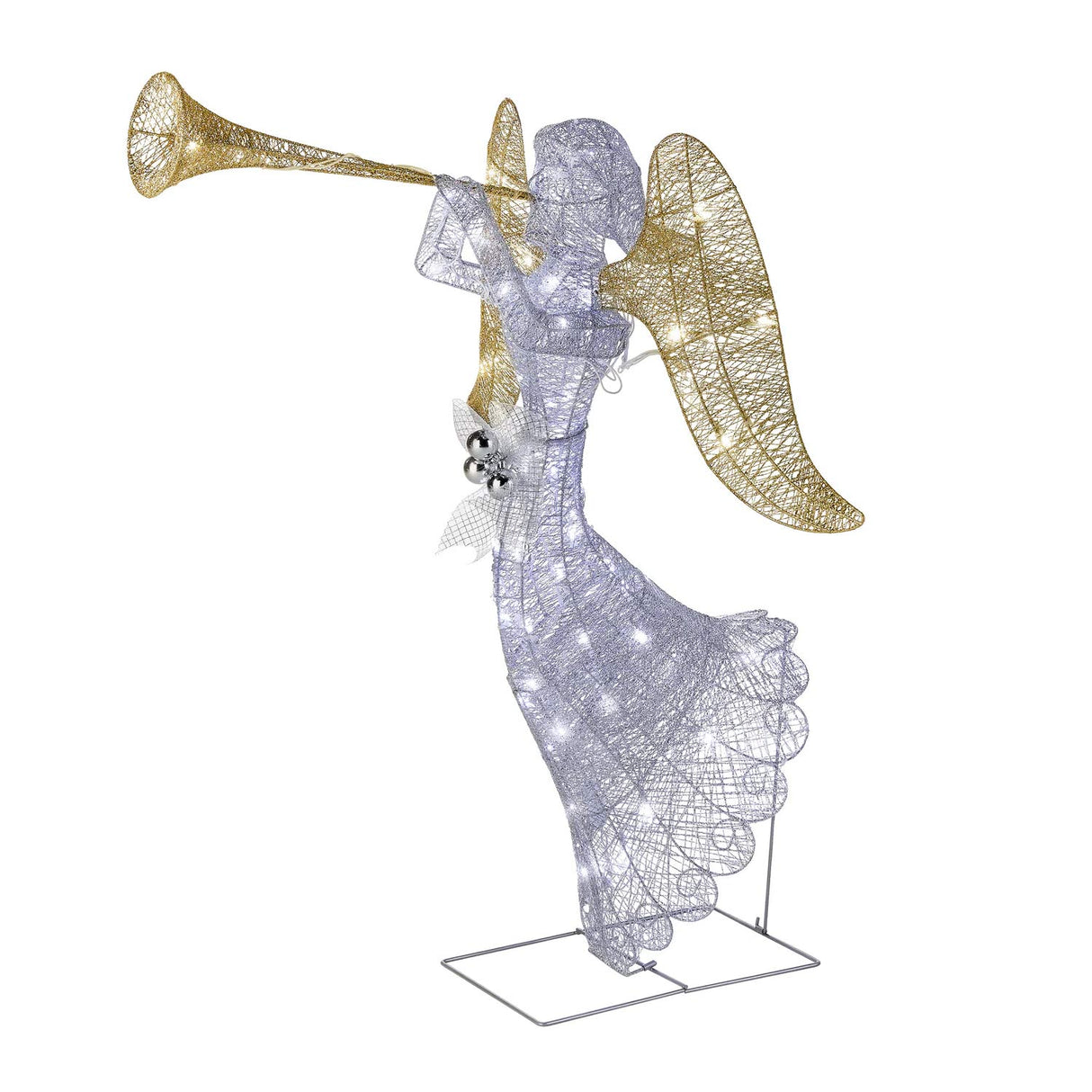 48IN Silver Angel Decor with Cool White LED Lights Plug-In