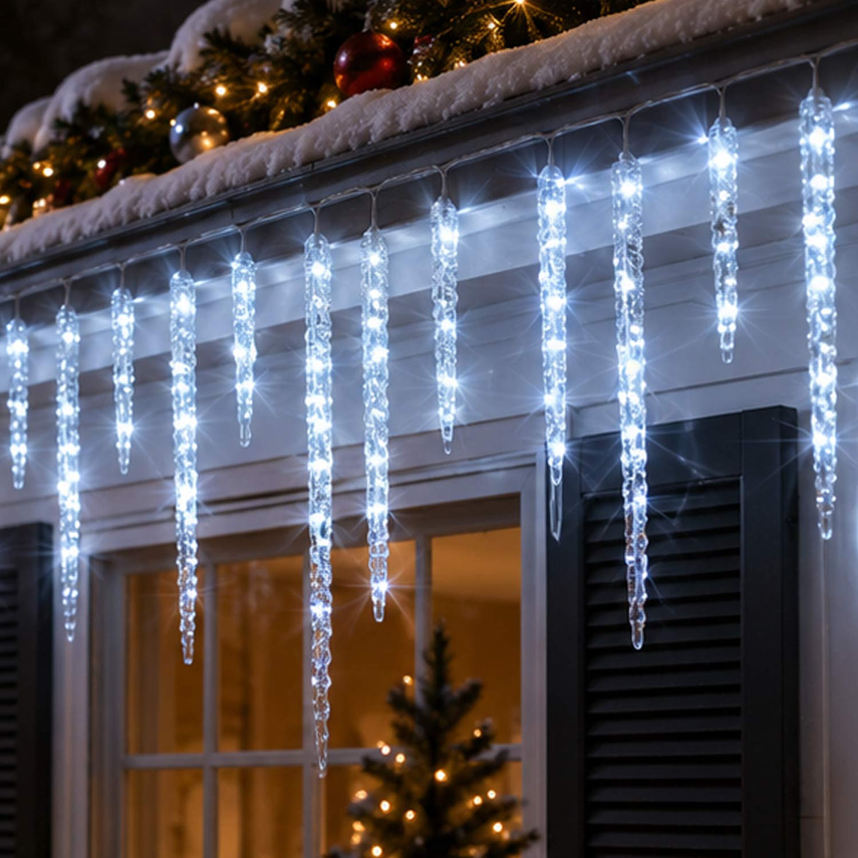 16IN Ice Crystals Icicles Set of 10 with Cool White LED Lights