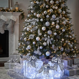 Pre Lit White Gift Box Set with Silver Bow LED Decoration