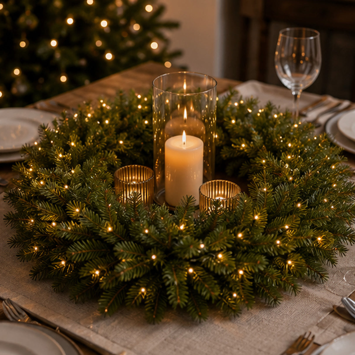 Pre-Lit 36 in. Norwood Fir Christmas Wreath with 100 Clear Lights, Plug-In Full Branch Holiday Door Decoration