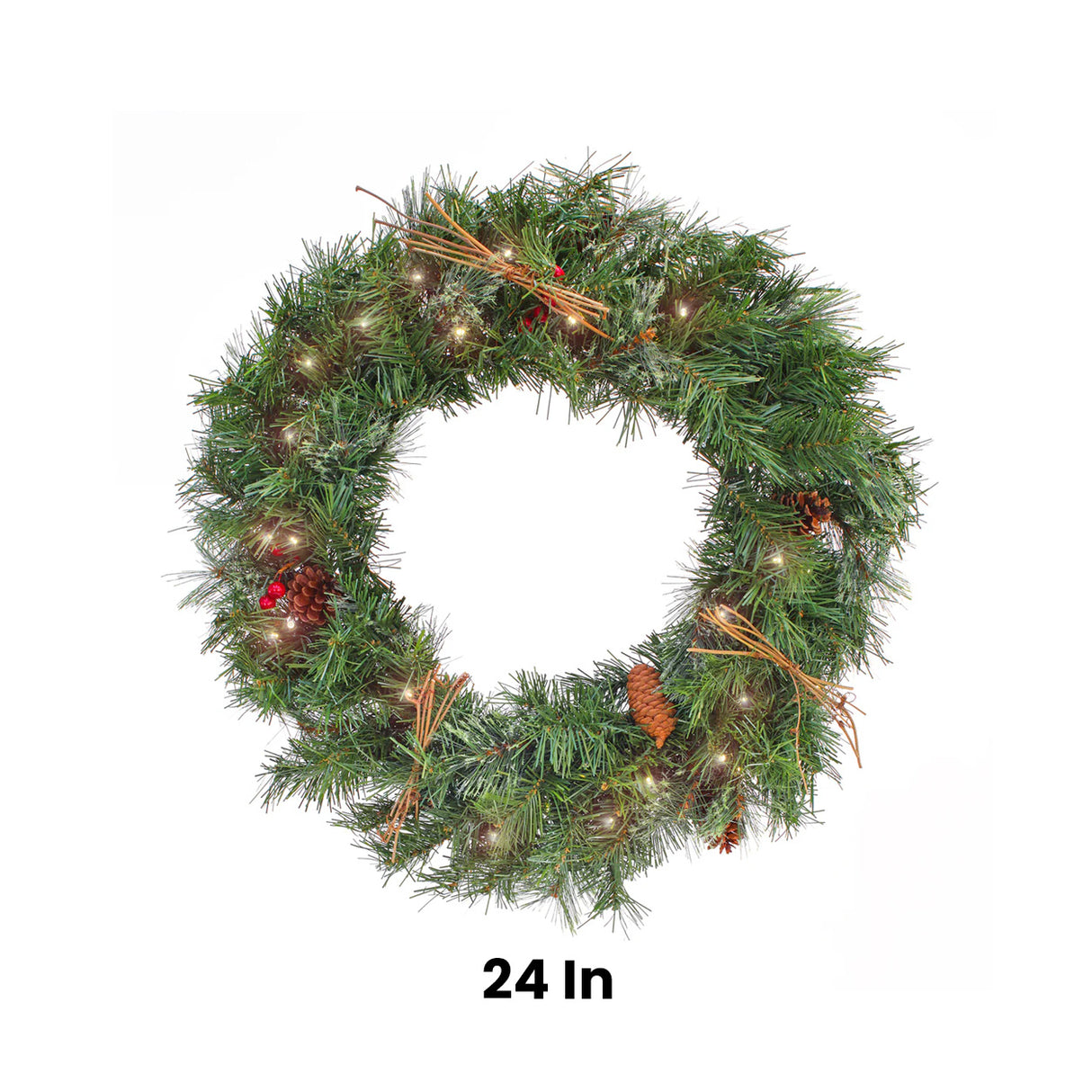 Pre-Lit 24 in. Glistening Pine Christmas Wreath with Warm White LED Lights