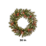 Pre-Lit 30 in. Frosted Pine Berry Christmas Wreath with Warm White LED Lights