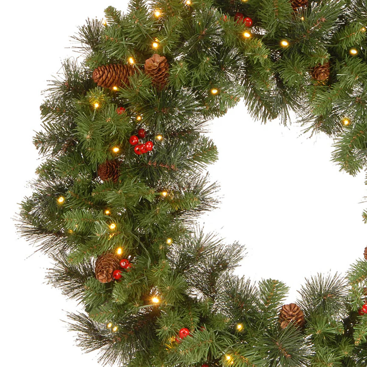 Pre-Lit 30 in. Crestwood Spruce Christmas Wreath with Twinkly Smart LED Lights, App Controlled Holiday Door Decor