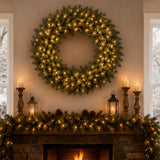 Pre-Lit 48 in. Norwood Fir Christmas Wreath with 200 Clear Lights, Plug-In Large Holiday Decoration
