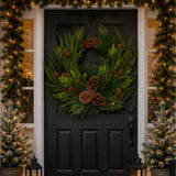 26IN Mixed Bristle Pine Christmas Wreath with Pinecones