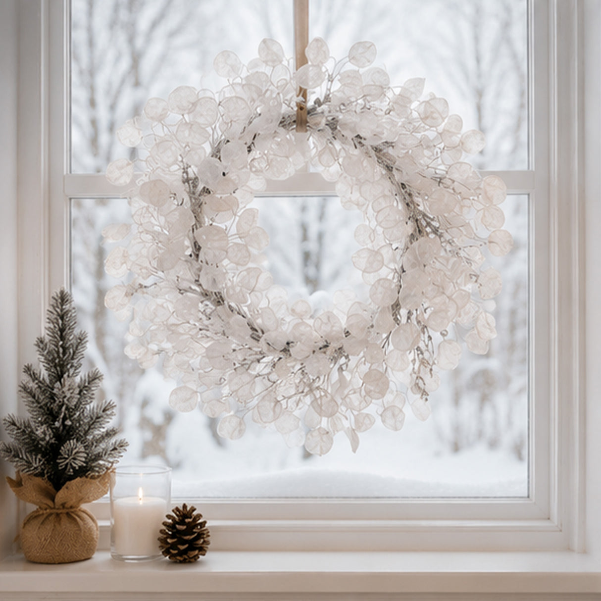 24IN Winter Frost White Christmas Wreath with Silver Accents