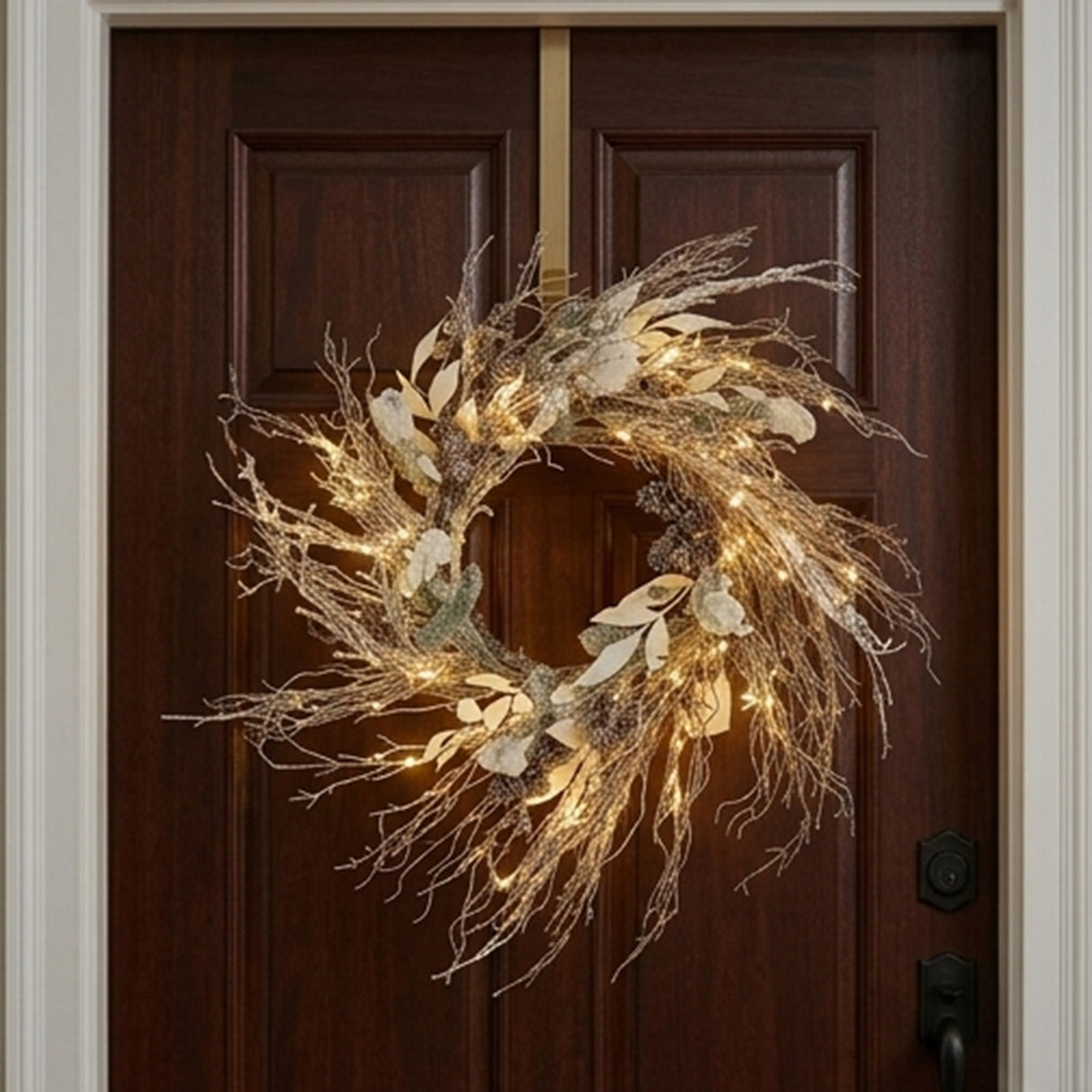24IN Pre Lit Alpine Snow Lump Wreath with Warm White LED Lights & Remote