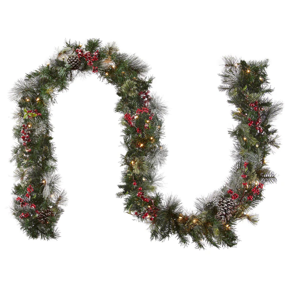 9FT Pre Lit Wintry Berry Garland with Clear Lights