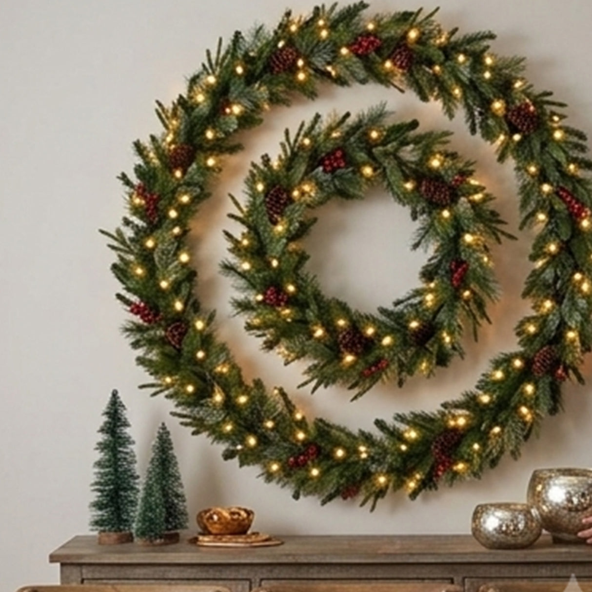 9FT Pre Lit Colonial Fir Garland with Dual Color LED Lights
