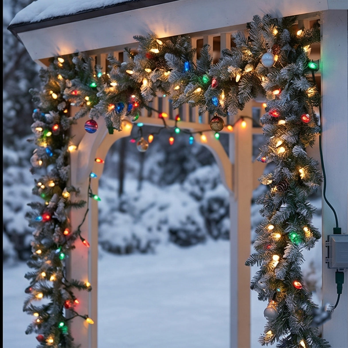 9FT Pre-Lit Frosted Arctic Spruce Garland with Clear Lights