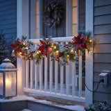 9FT Pre-Lit Tartan Plaid Garland with Warm White LED Lights