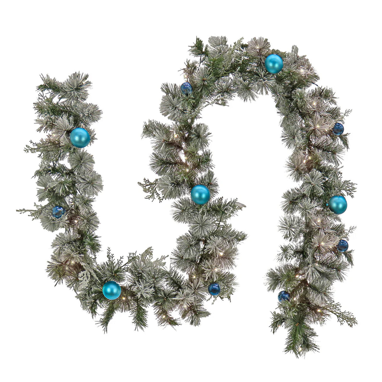 Pre-Lit Snowy Tinkham Pine Garland with Warm White LED Lights, 9 Foot