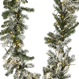Pre-Lit Snowy Sheffield Spruce Garland with Dual Color LED Cosmic Lights, 9 Foot (Plug-In)