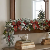Pre-Lit General Store Snowy Garland with Warm White LED Lights, 9 Foot