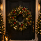 Pre-Lit Wintry Pine Wreath with Warm White LED Lights, 24 Inch