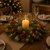 Pre-Lit Wintry Pine Wreath with Warm White LED Lights, 24 Inch