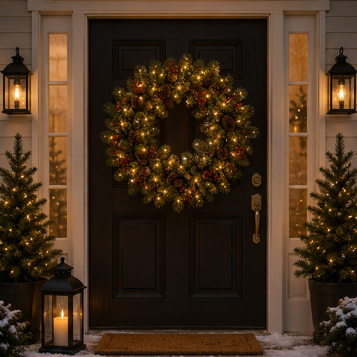 Pre-Lit Crestwood Spruce Wreath with Clear Lights, 36 Inch (Plug-In)