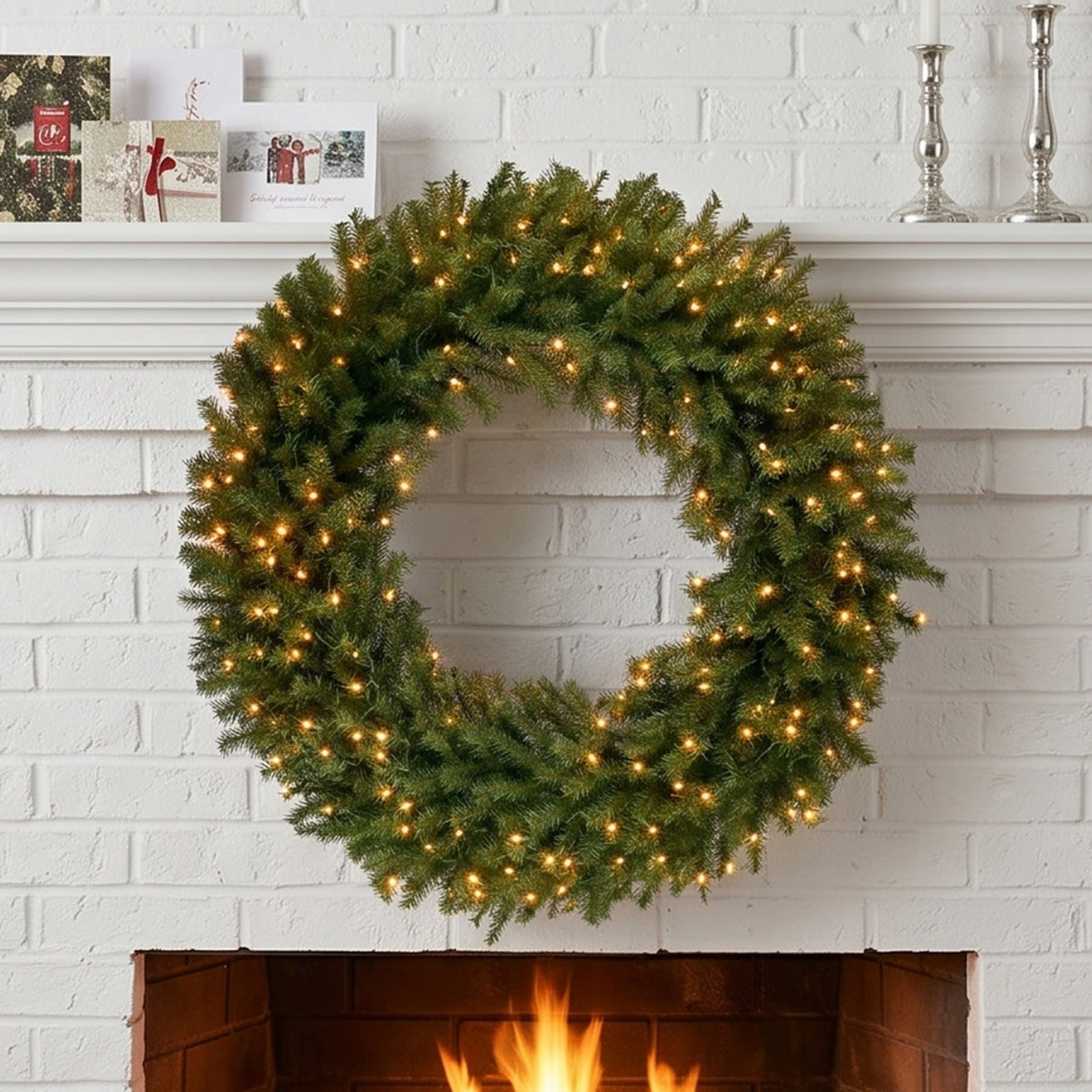 Pre-Lit Norwood Fir Wreath with Warm White LED Lights, 48 Inch