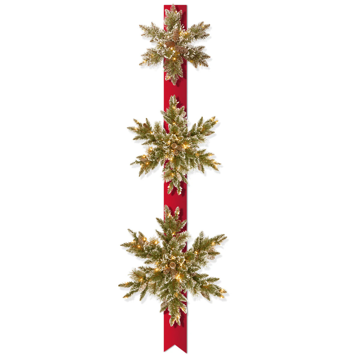 Pre-Lit Glittery Bristle Pine Snowflake Door Decoration with Warm White LED Lights, 70 Inch