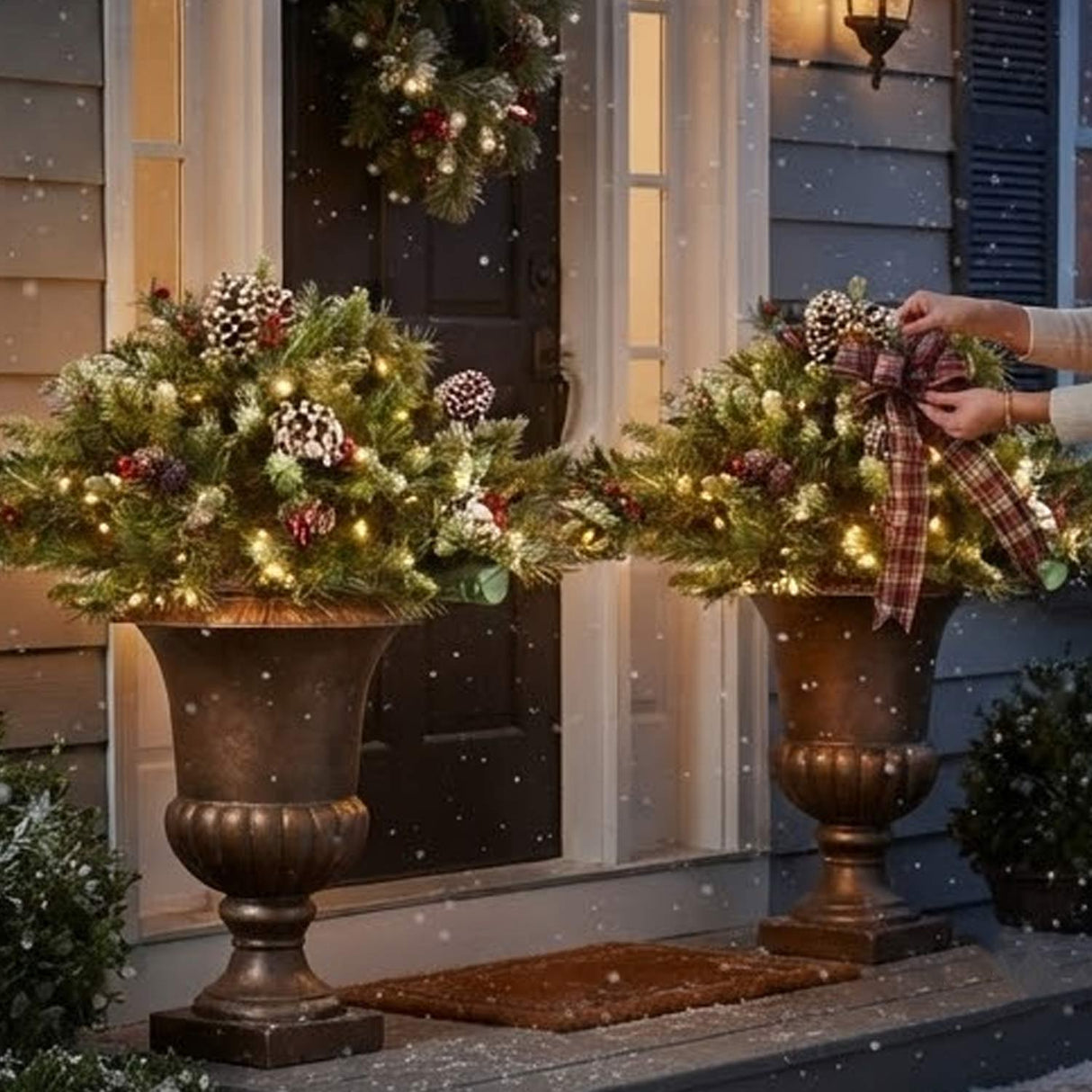 Pre-Lit Frosted Berry Urn Filler with Warm White LED Lights, 33 Inch